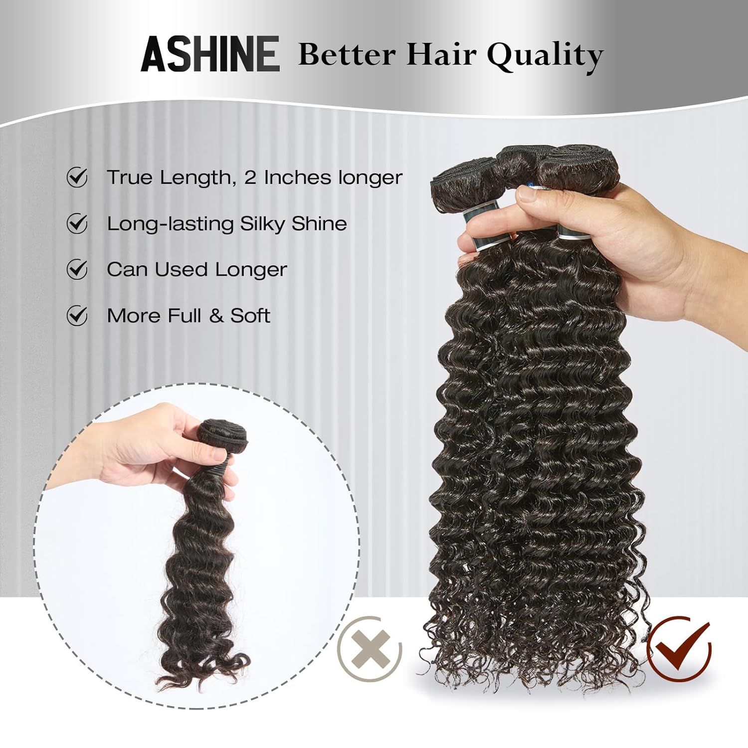 ASHINE Human Hair Bundle Deep Curly Water Wave, Unprocessed Cambodian Raw Hair 24 Inch, Flip Over Quick Weave Wet and Wave Bundles for Women Natural Black