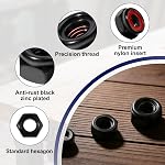 LEONTOOL 150Pcs Black Locknuts Assortment Kit, M3 M4 M5 M6 M8 Metric Nylon Insert Lock Nuts Set, 304 Stainless Steel Self-Lock Hex Nylock Nut, Tiny Nut for RC Cars 3D Printer Industrial and Home Use