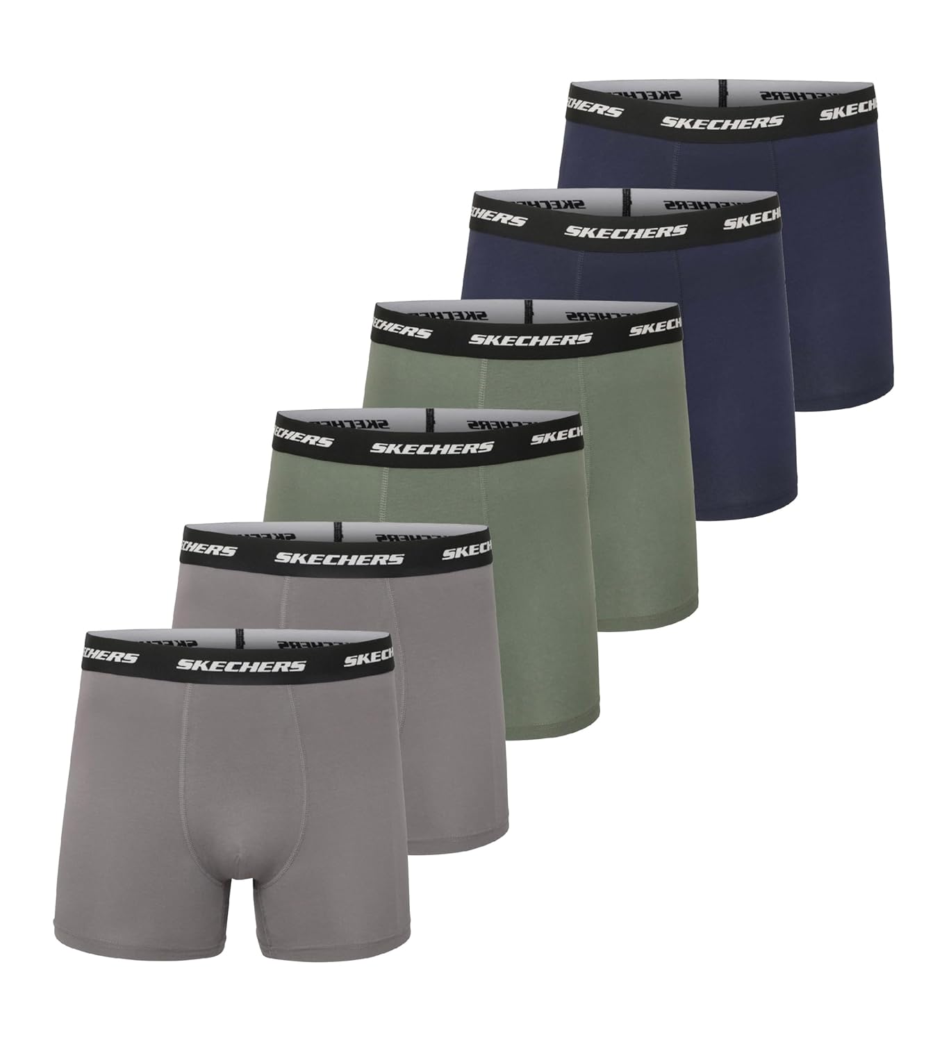 Skechers Mens Underwear Boxer Briefs 6-Pack Contoured Pouch Moisture Wicking No Ride Comfort Breathable Cotton