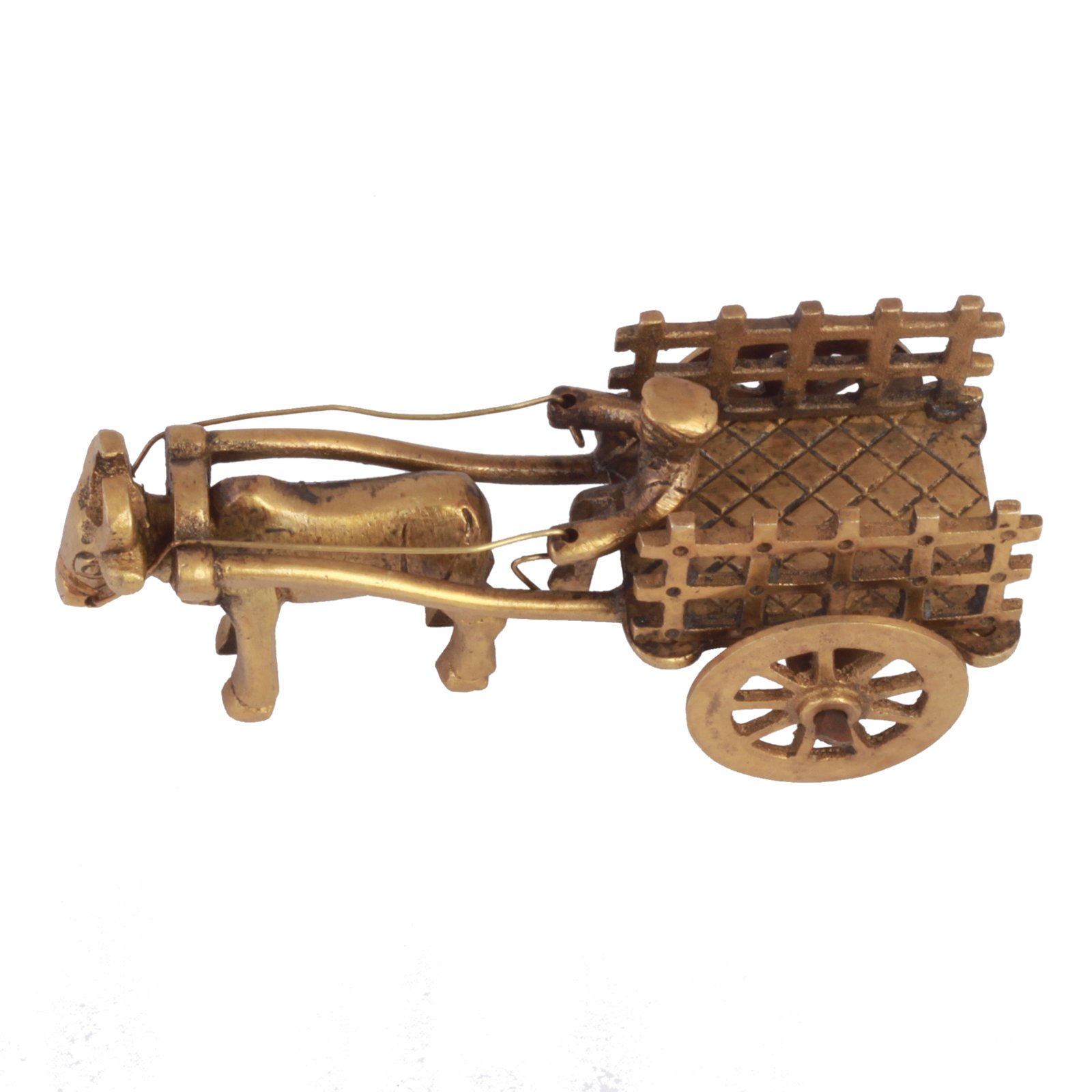 Kartique Brass Bullock Cart with Open Jaali Pulled by Single Bull, Standard, Gold, 1 Piece - Image 4 thumbnail