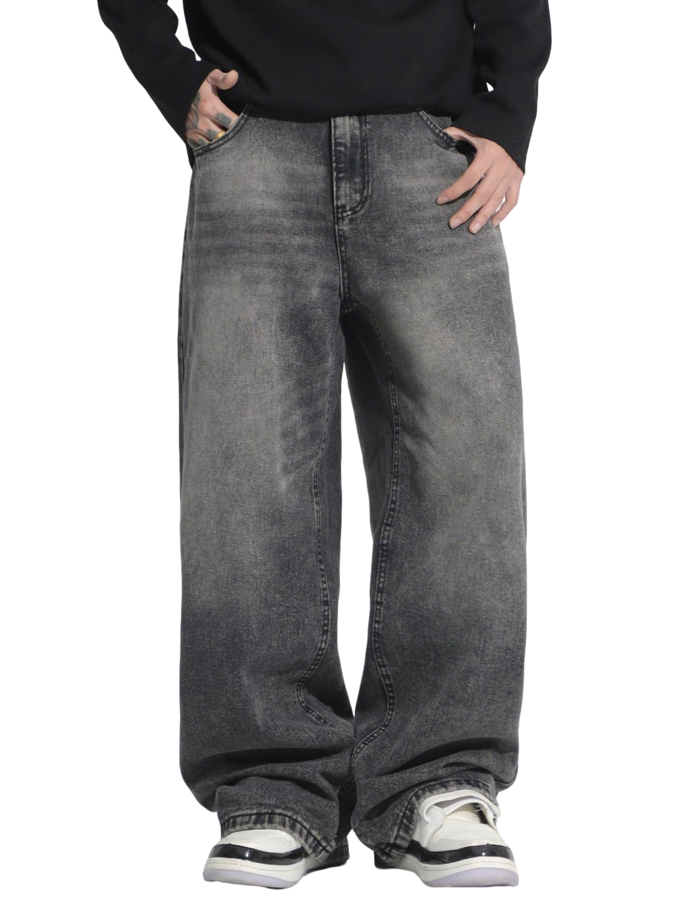 Zewool Herren Hip Hop Ripped Baggy Jeans Zerstörte Distressed Jeans Weite Beinform Skater Jeans Y2K Denim-Hose