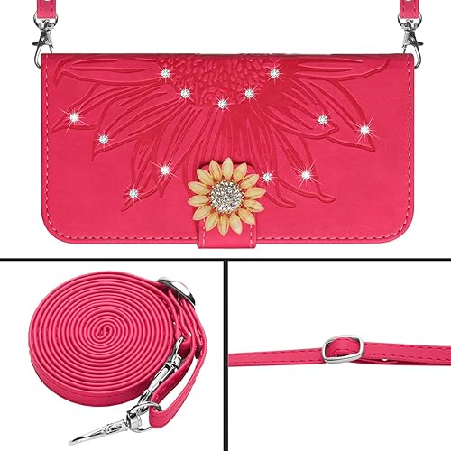 Miniatura 6 de ONV Wallet Case for Huawei P40 Pro - 15M Strap Glitter Shinny Sunflower Flip Leather Case Card Slot Shockproof Kickstand Magnetic Cover for Huawei