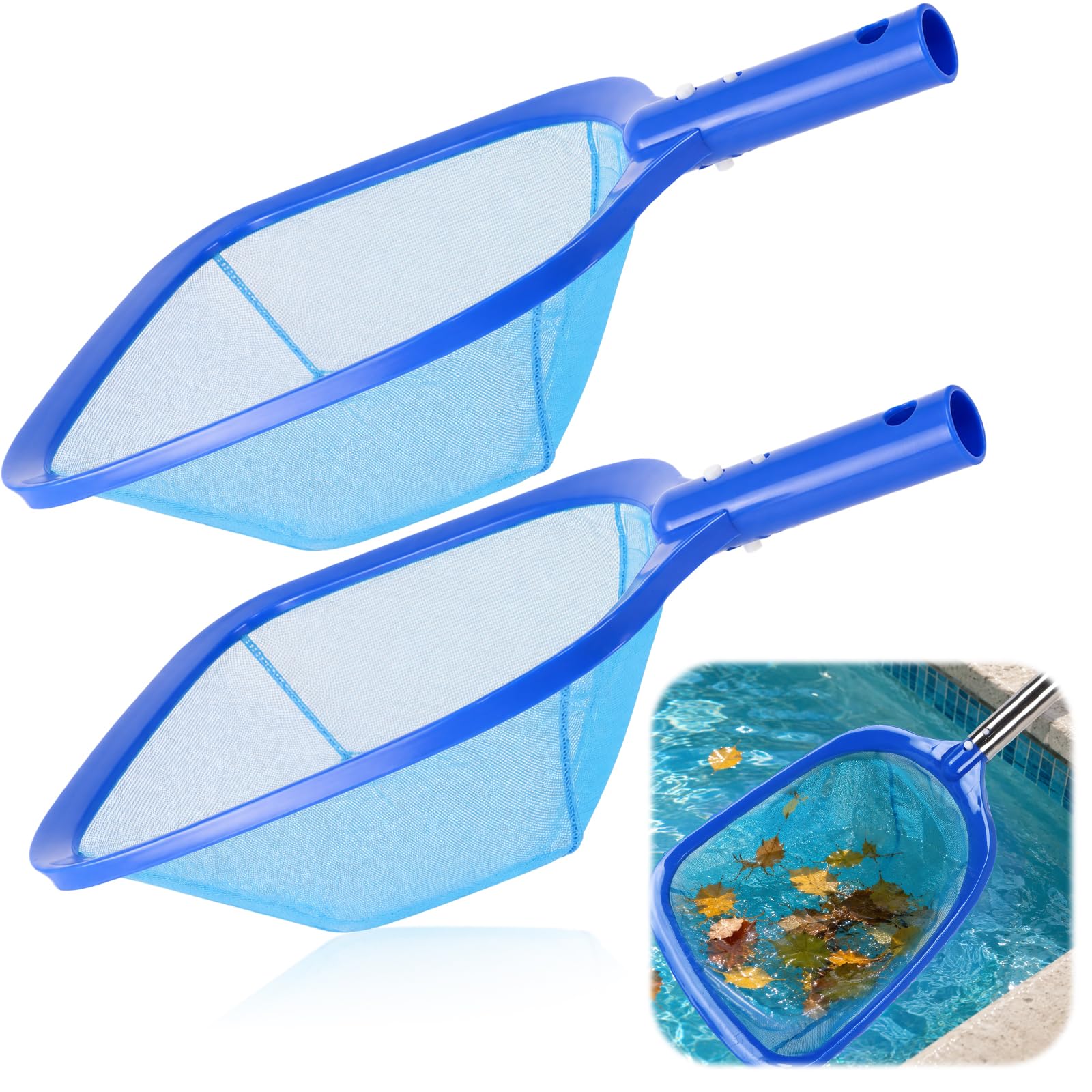 2‑Pack Pool Skimmer Net with Ultra‑Fine Mesh, Heavy Duty Leaf Rake for Swimming Pools, Hot Tubs, Spas & Garden Ponds, Deep Bag Design for Fast Debris Removal, Compatible with Standard Telescopic Poles