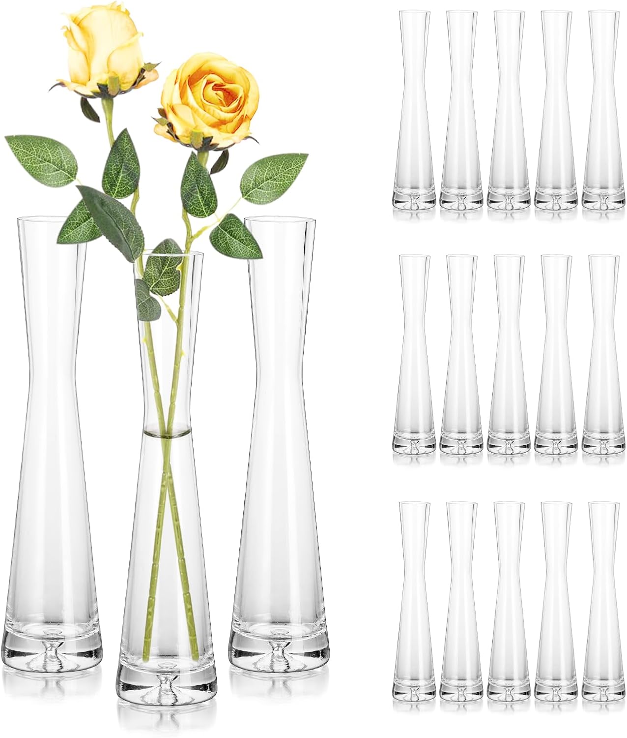 Hewory Glass Bud Vases for Centerpieces Set of 18, Handmade Modern Clear Small Skinny Decorative Single Flower Vase, Minimalist Slim Floral Vase for Home Wedding Party Events Table Decor, 9.64" 18 9.64in