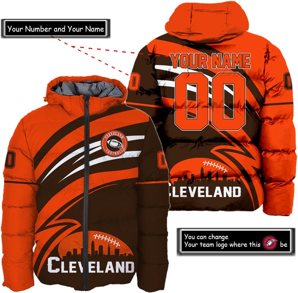 Discover Personalized Cleveland Football Team Browns Men's Hooded Puffer Jacket