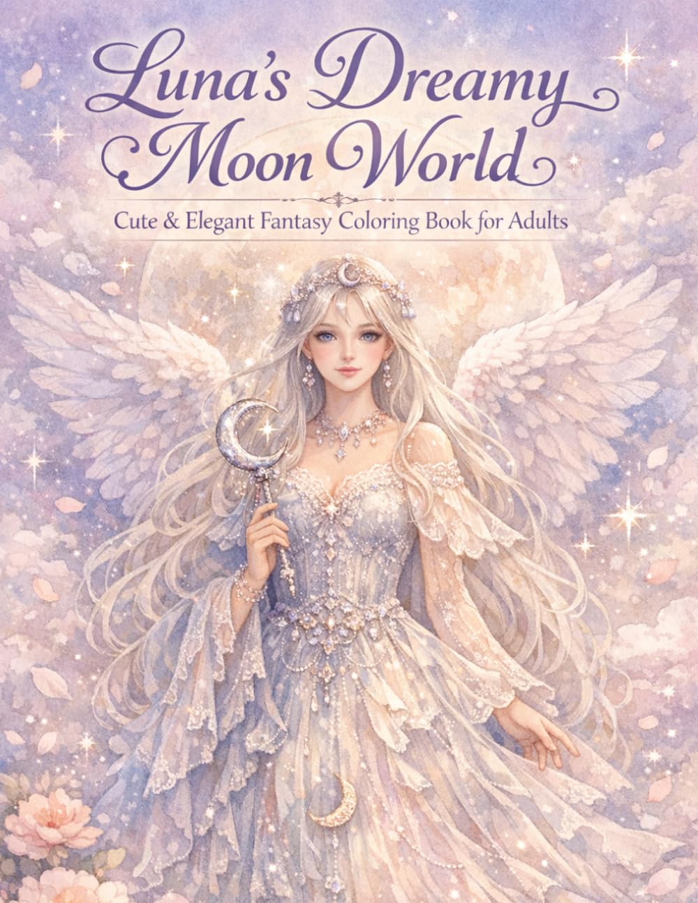 Luna’s Dreamy Moon World: Cute & Elegant Fantasy Coloring Book for Adults: Relaxing, Intricate Designs with Flowers, Magic, and Celestial Beauty