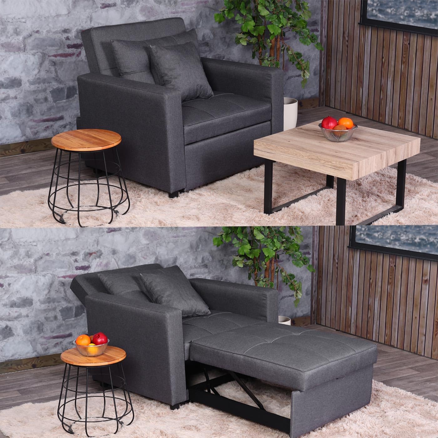 Mendler Fotel do spania HWC-L90AM, składany fotel z funkcją spania, łóżko dla gości, fotel relaksacyjny, powierzchnia do leżenia 197 x 103 cm, materiał/tkanina – ciemnoszary