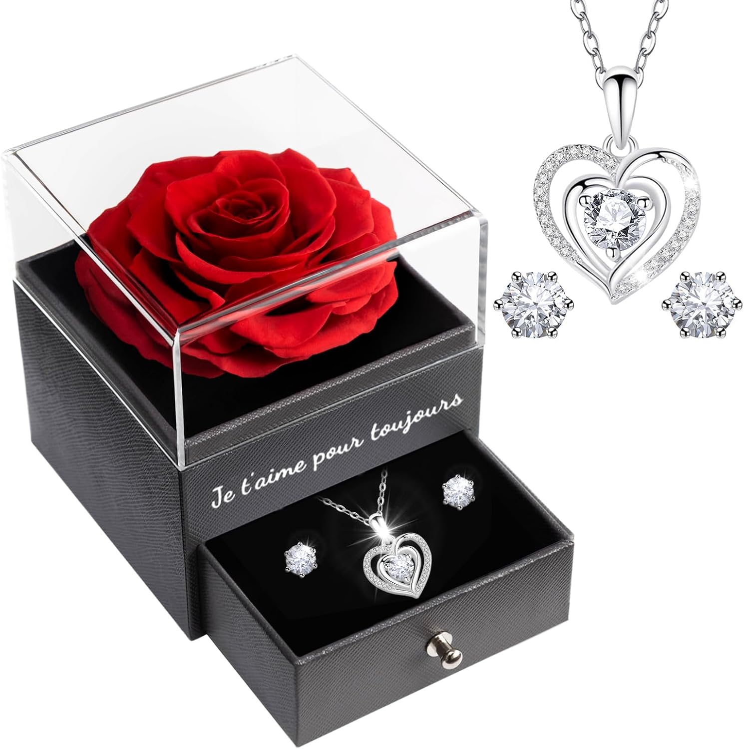 Rose éternelle + collier argent 925