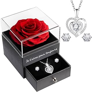 Coffret rose éternelle + collier cœur argent 925 — Sunia