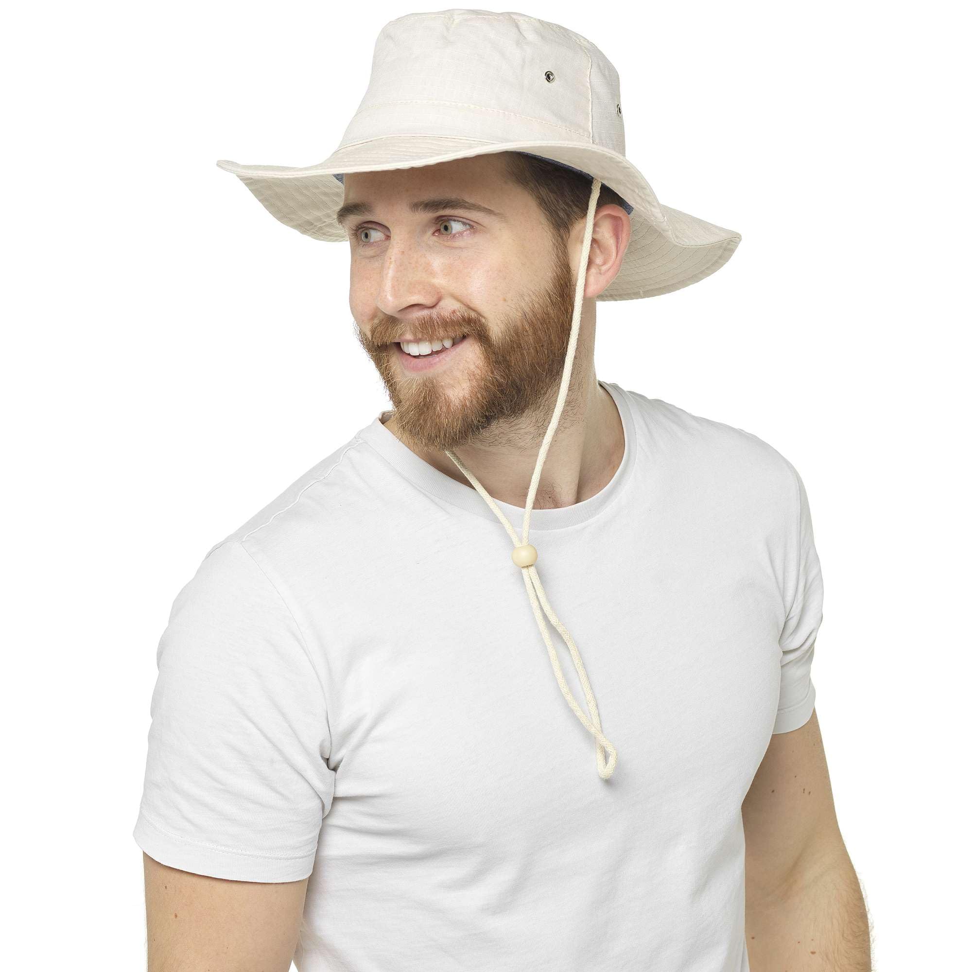 Thingimijigs Men's Natural Cotton Wide Brimmed Safari Bush Hat Sun Hat - M/L