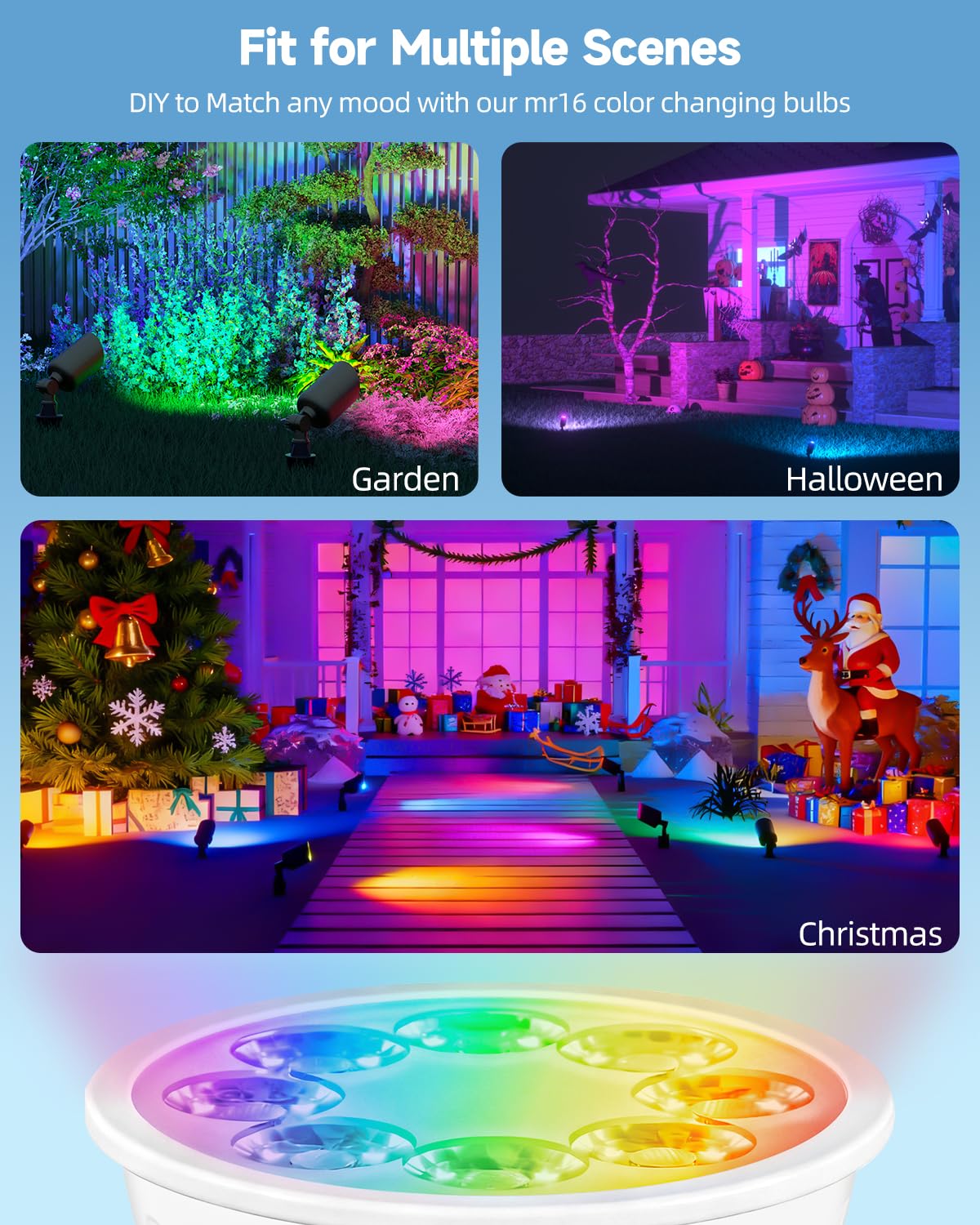 GU5.3 LED 12V für Weihnachten und Neujahr, GU5.3 Led Farbwechsel und Einfarbiges Verblassen Modus, RGB + Weiß 2700K-6000K, 5W 35W Äquivalent, MR16 LED-Lampen Fernbedienung, 6er-Pack