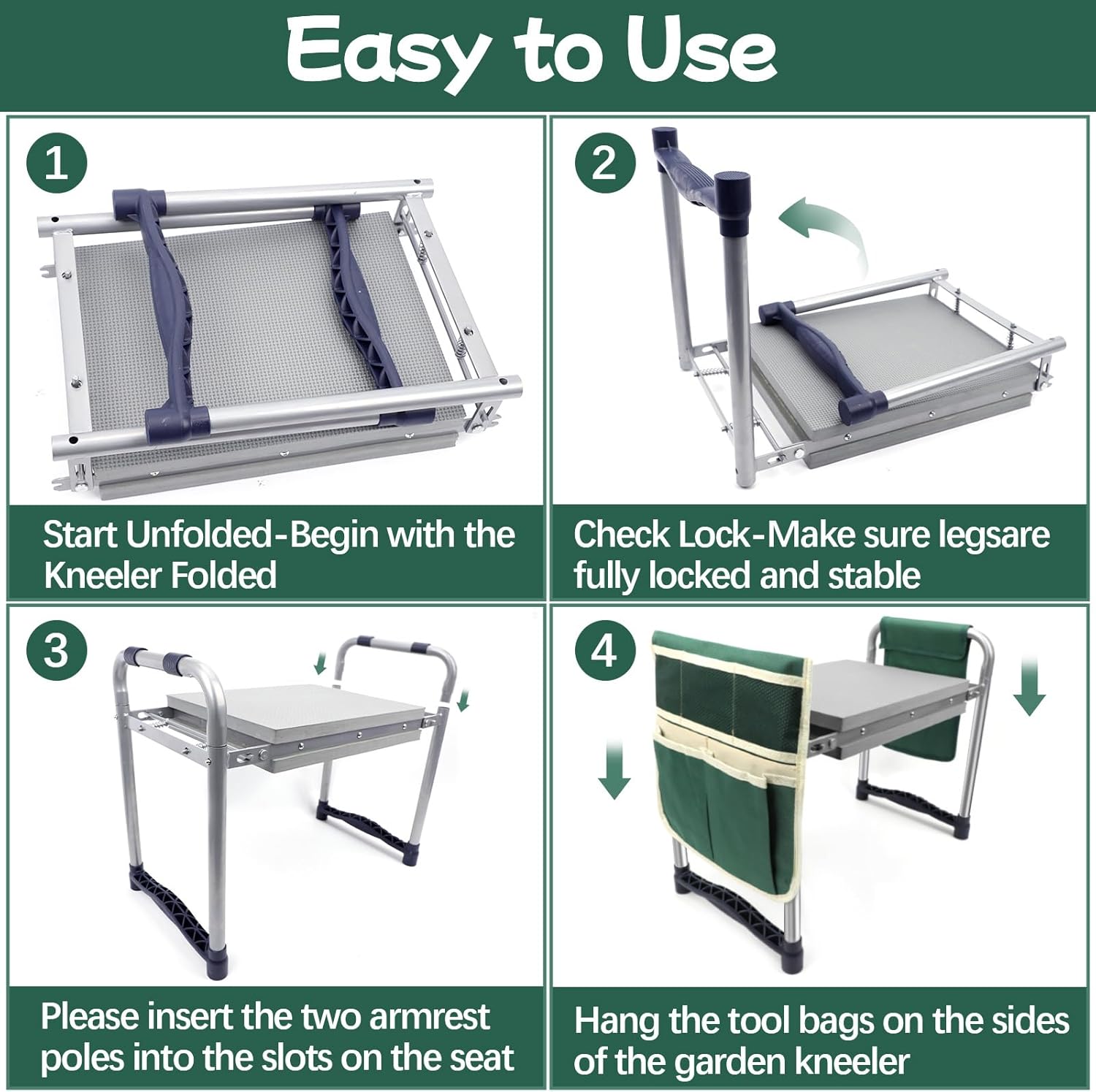 Garden Kneeler and Seat with 11.5" Wide Pad, Foldable Garden Stool with 2 Tool Bags, Heavy Duty Garden Kneeler for Gardening, Women, Horticulturist