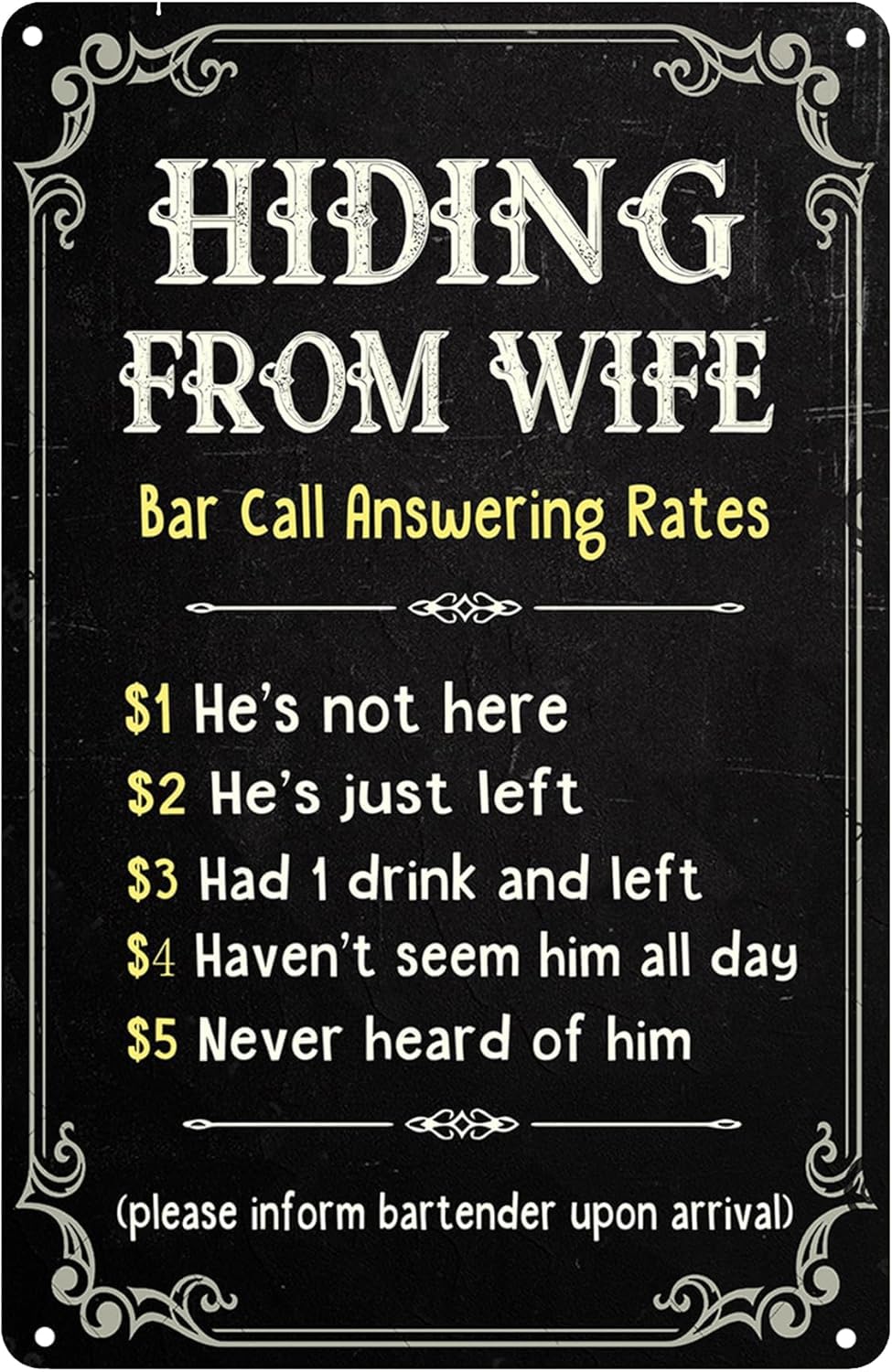 SMAZDFXX Hiding From Wife Bar Call Answering Rates Retro Funny Metal Sign Tin Sign Bar Man Cave Decor Garage Signs Outdoor Home Wall Decoration Poster Cafes Club Garage 5.5"x8"