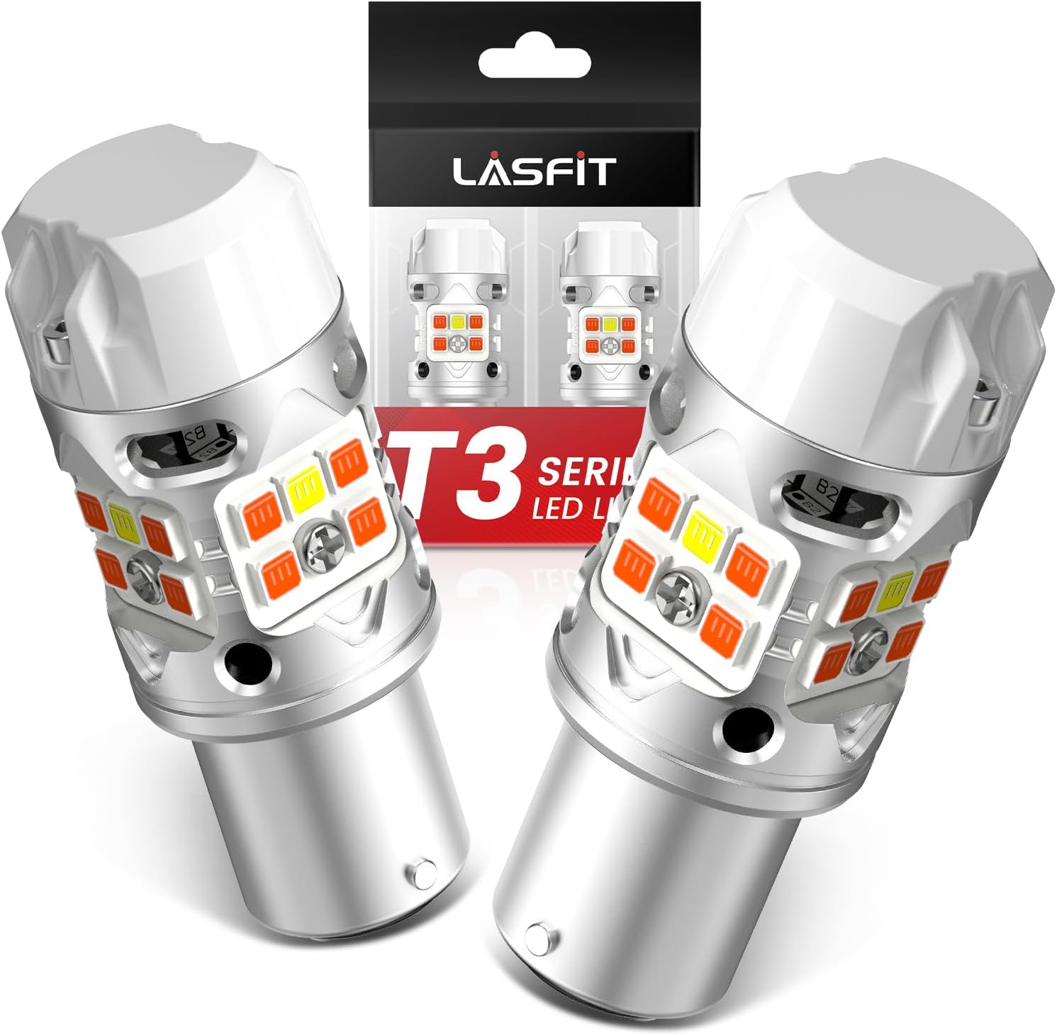 T3 1157 LED Bulb Switchback Built In Resistor Front Turn Signal CANBUS Error Free White Amber 500% Bright 2057 2357 7528 BAY15D P21/5W DRL Parking Light Anti Hyper Flash (2pcs)