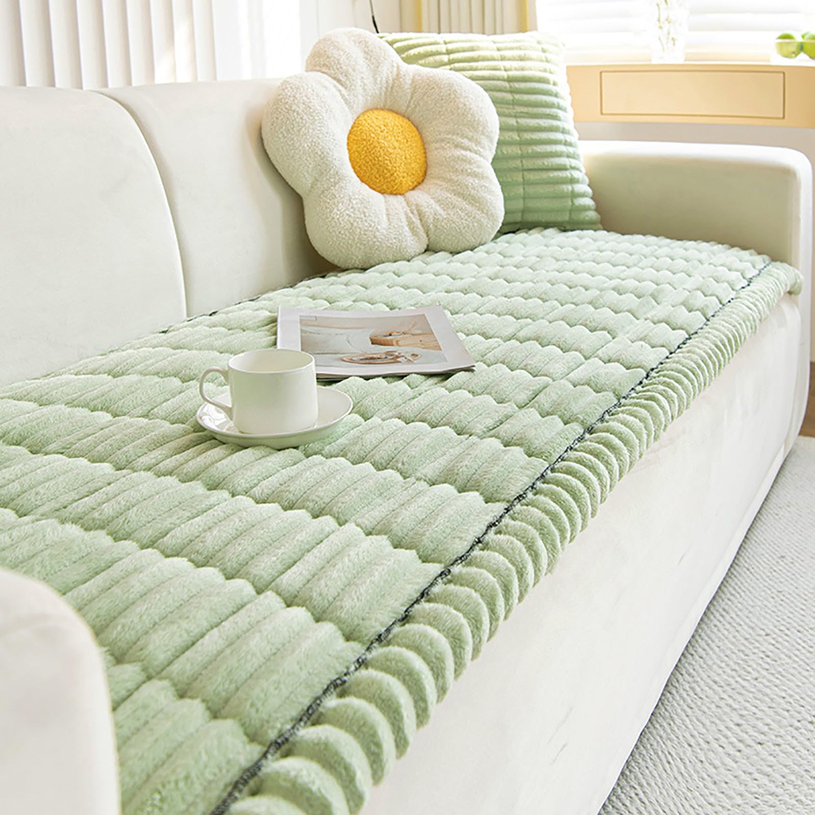 Thick Corduroy Sofa Cover 1 2 3 Seater, Non-Slip Couch Cushions Washable Sofa Pads Suitable for Dog Pet Living Room Furniture Protector(Green,80x160)