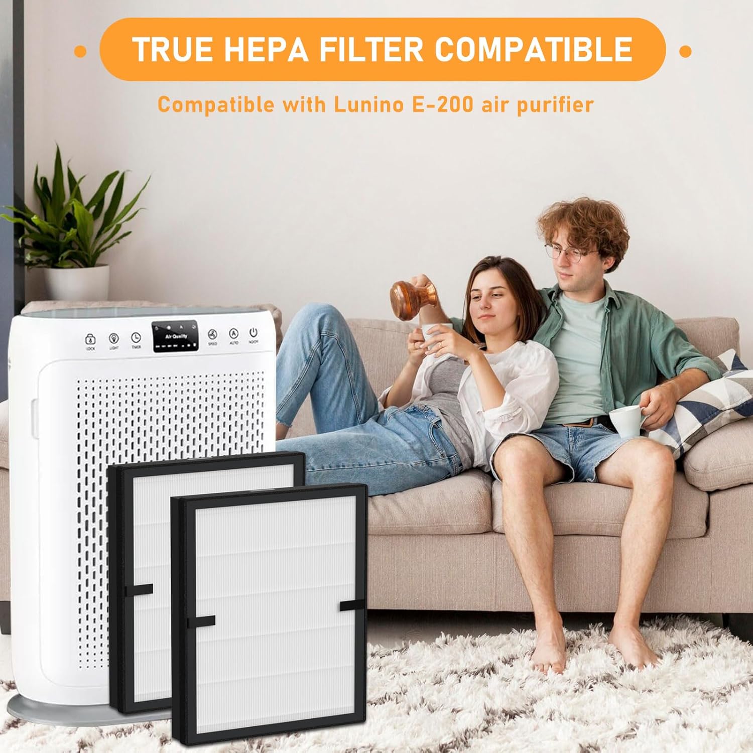 E-200 True HEPA Filter Replacement Compatible with Lunino E-200 Air Cleaner Purifier, 3-in-1 Filtration System with Activated Carbon Filter, 2 Pack White - Image 5