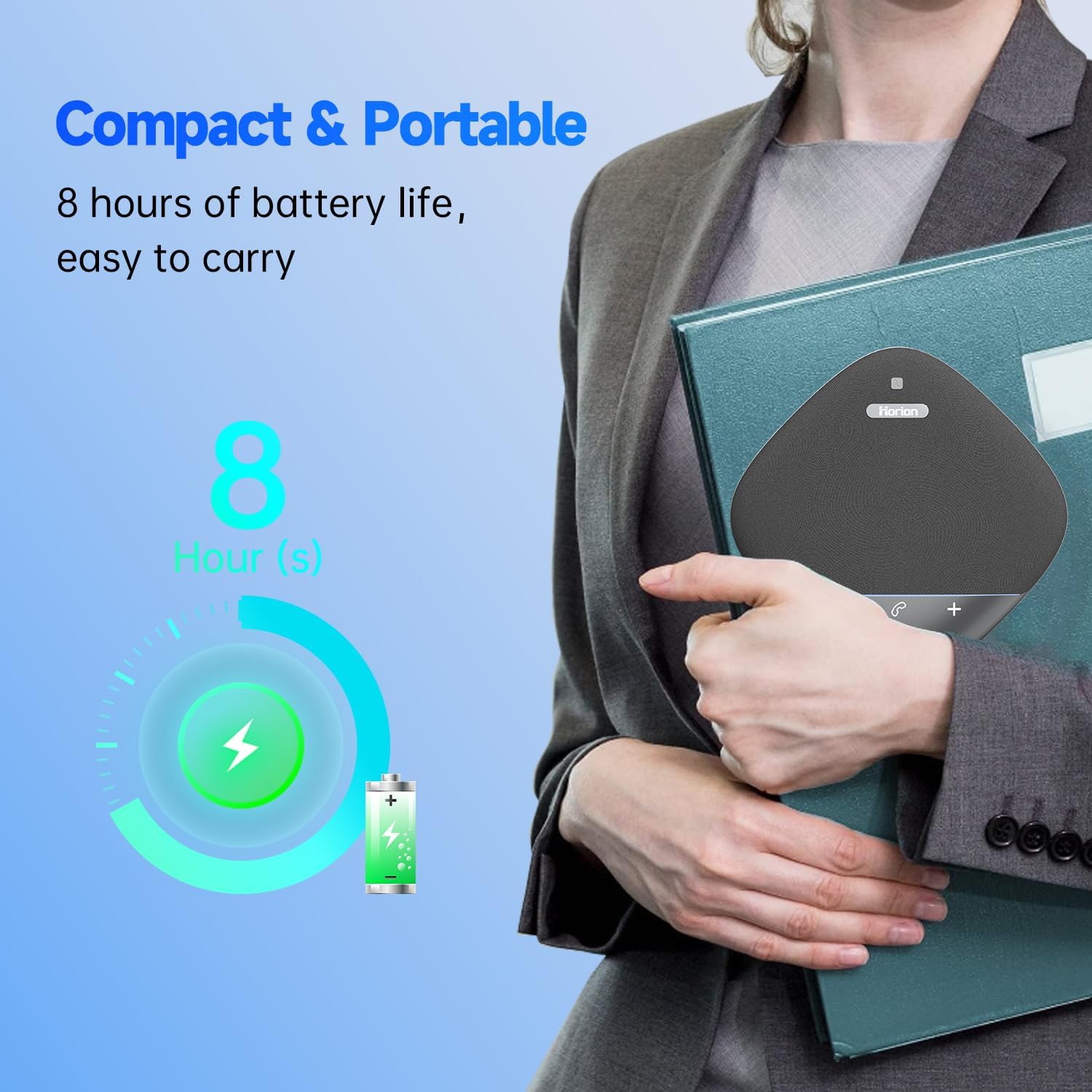 HORION Conference Speaker with Microphone, Wireless Bluetooth Speakerphone for Office Meeting Computer PC, w/8 Mics, 20ft Voice Pickup, 8H Call Time, AI Noise Cancelling, Portable with Zoom/Teams - Image 4