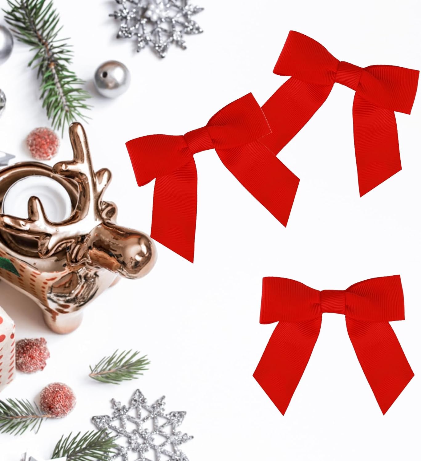 50 Pcs Classic Red 4 Inch Grosgrain Bows Pre-Tied Twist Tie Bows for Christmas,Chinese Wedding Decor Vibrant Craft Bows for Valentine's Gifts, Baby Shower & Holiday Party Favors - Image 6