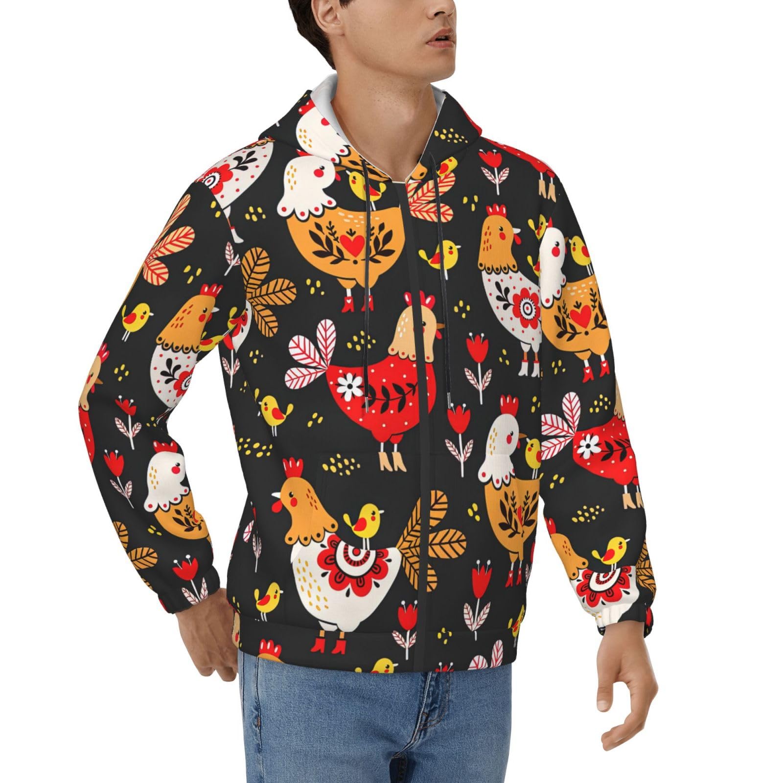 Sweat à capuche imprimé coq pour homme, pull de mi-saison confortable - 8