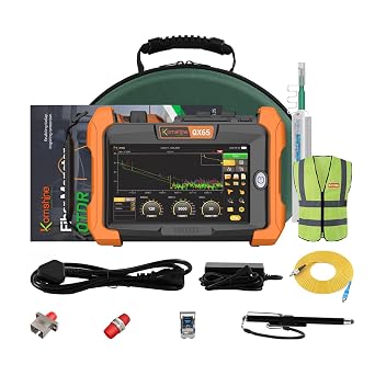 1625nm OTDR Active Fiber PON OTDR KOMSHINE QX65 to 140KM 38 36 34dB w/iOLA One Click Intelligent Testing + 1: 64 Fiber Splitter + OPM OLS V-F-L + Event Map RJ45+ Re-Mote Control Trunk Line CAT5 CAT6