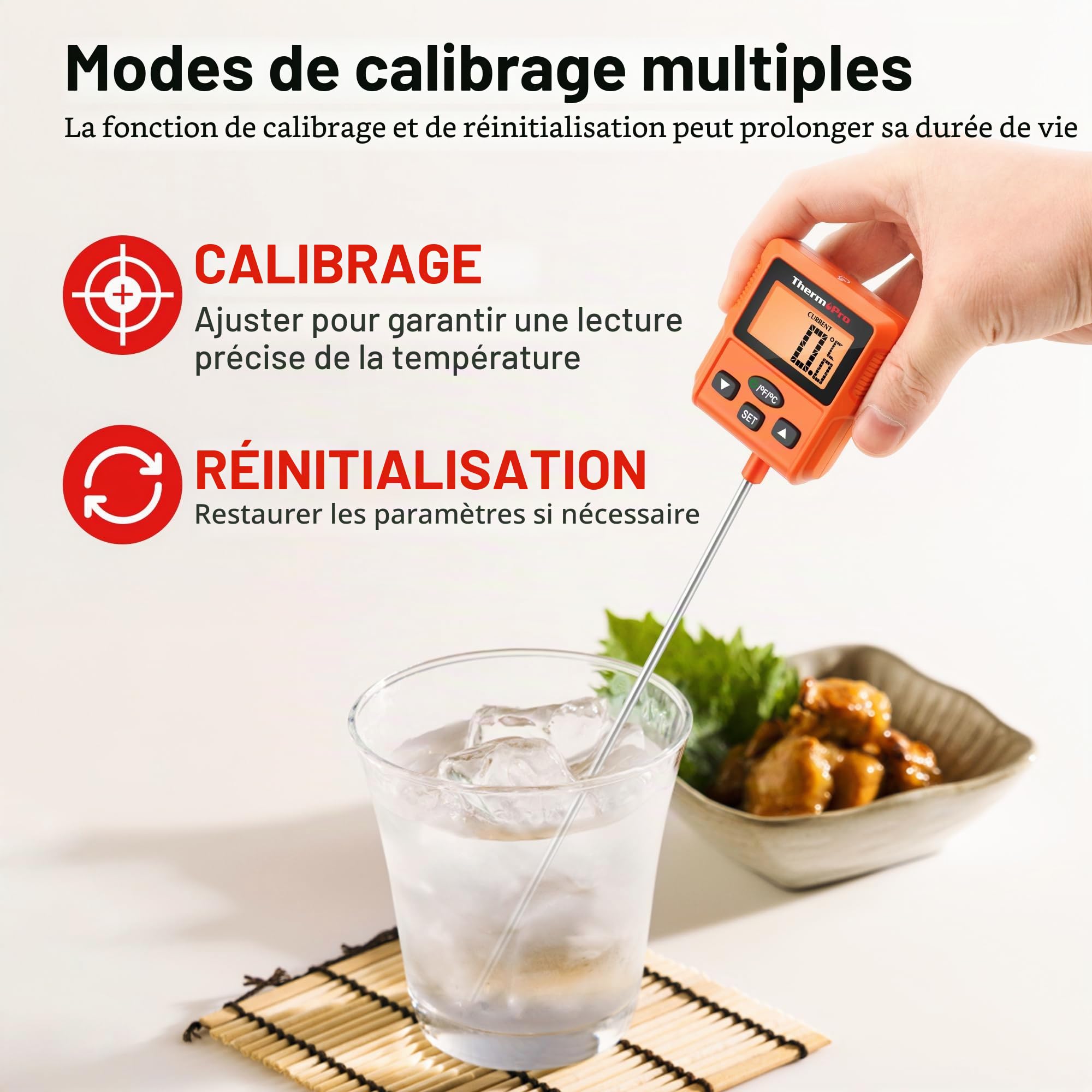 ThermoPro TP511 Thermomètre Numérique pour Bonbons avec Clip pour Pot, Thermomètre Alimentaire Programmable pour Viande avec Sonde Longue de 20cm pour Pâtisserie Grillade Bougie Huile Liquide Friture