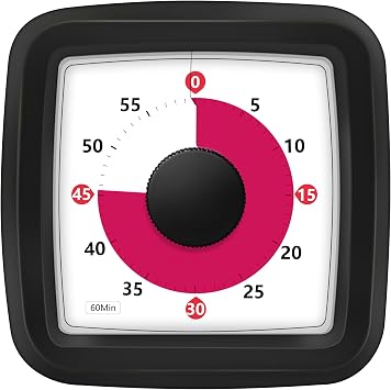 Silent Countdown Clock Visual Timer for Classroom, Visual Timer with No Ticking Easy to See Disk, Small Time Management Study Tools Kitchen Timers for Cooking Homework Pomodoro Timer, Black