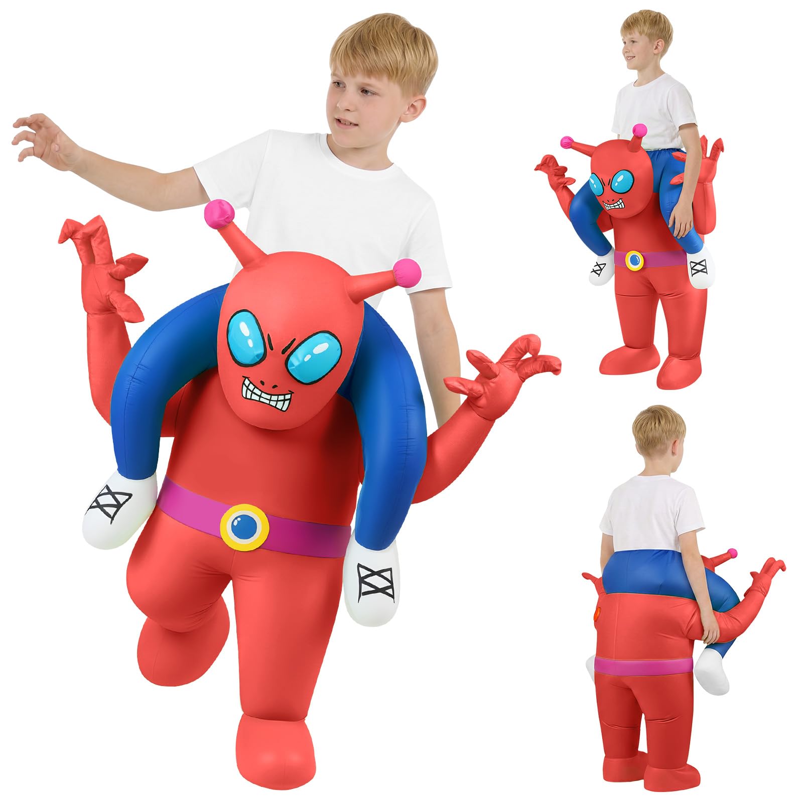 AYBUY Alien Costume, Alien Kidnapping Inflatable Costume, Blow up Fancy Dress for Adults, Funny Ride-on Halloween Costumes for Halloween Cosplay Masquerade Party, Red