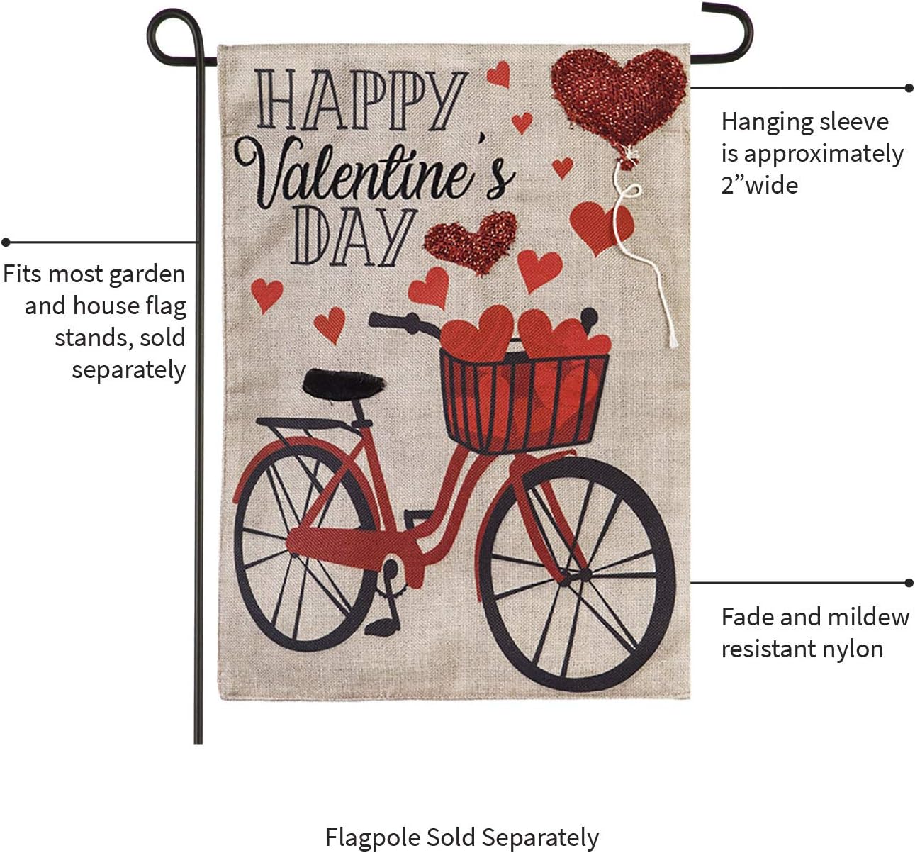 VALENTINE BIKE BURLAP FLAG