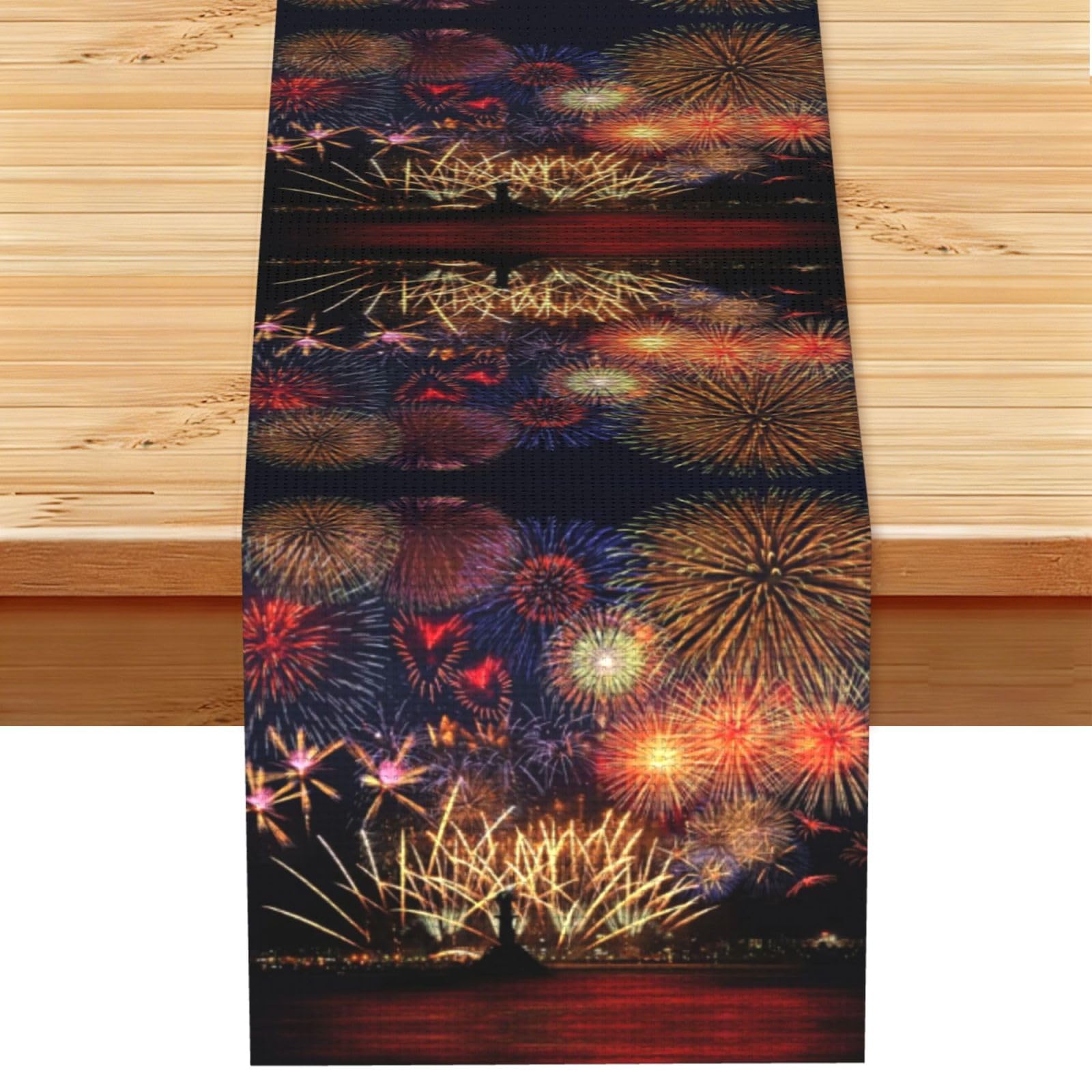 Fireworks Printed Dining Table Runner 13x72 Inch, Non-Fading Decor for Kitchen Dresser Fireplace Mantel