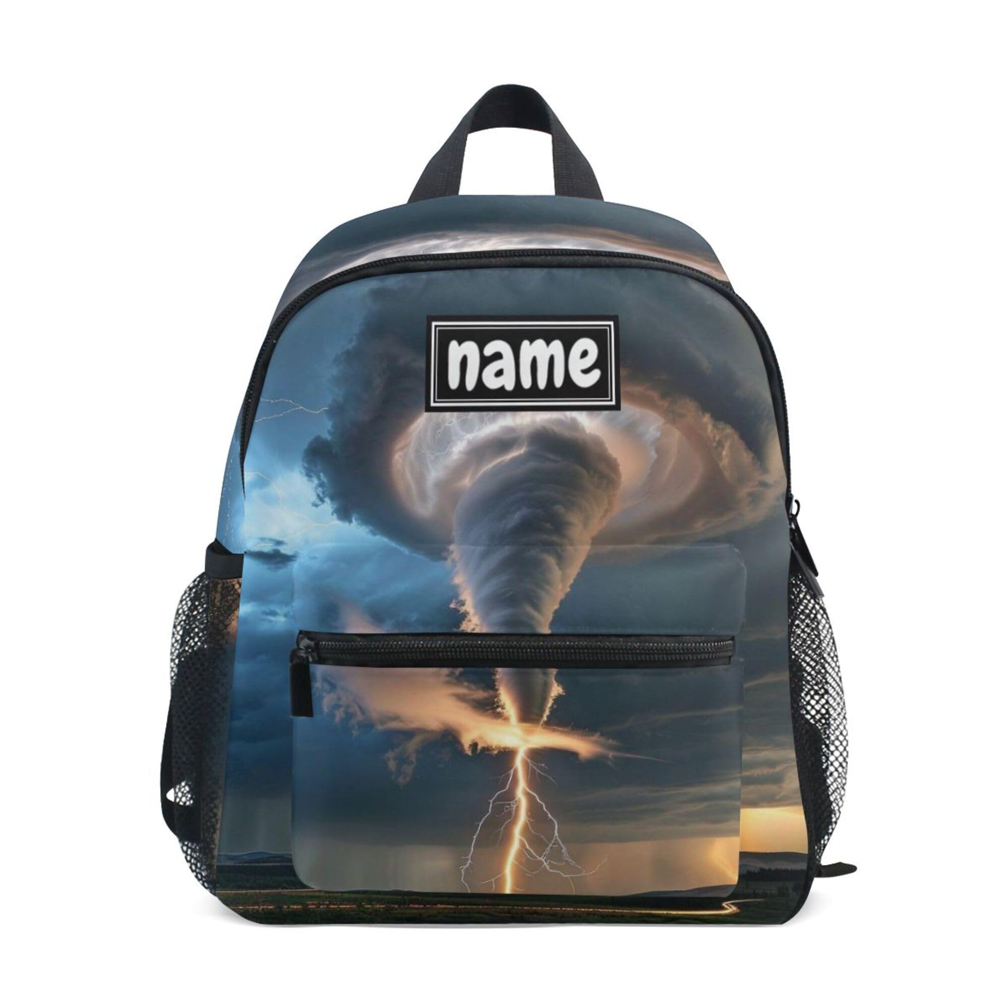 Glaphy Custom Kid's Name Backpack, Grey Lightning Tornado Toddler Kids Backpack Personalized Name Preschool Bookbag Children Kindergarten Bag for Boys