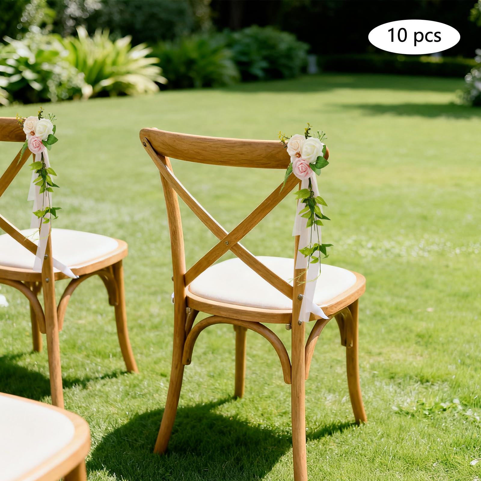10 Stück Hochzeitsstuhl-Rücken blumen, Blumendekoration mit Bändern, Hochzeit Stuhl Deko, für Hochzeitsfeiern, rosa