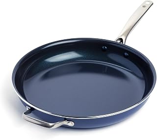 Blue Diamond 14-Inch Ceramic Nonstick Frying Pan Skillet - PFAS-Free, Diamond-Infused, Oven-Safe to 600°F, Dishwasher Safe, Blue with Helper Handle