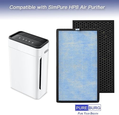 Miniatura 2 de PUREBURG Filtro de repuesto compatible con SimPure HP8 purificador de aire, paquete de 2 unidades de carbón activado HEPA H13 2 en 1, filtración de