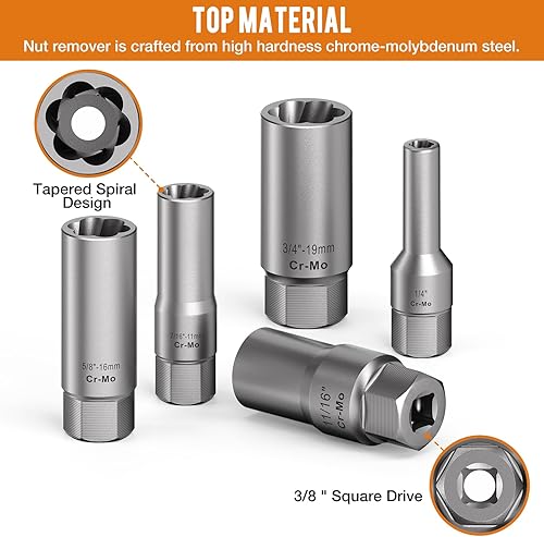 Miniatura 4 de XEWEA Juego de 16 extractores de pernos profundos + 21 piezas de extractor de pernos de transmisión de 38 pulgadas, juego de herramientas de