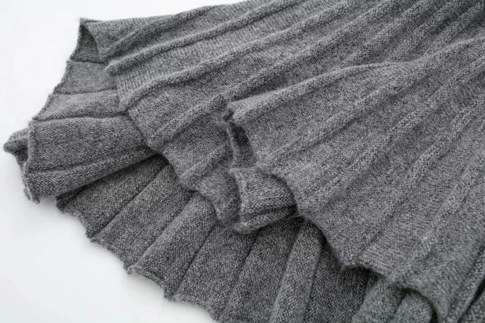 SWEPER Falda Corta De Mujer - Minifalda Plisada De Punto para Mujer, Falda Femenina De Cintura Alta con Dobladillo Acampanado, Moda Otoño/Invierno
