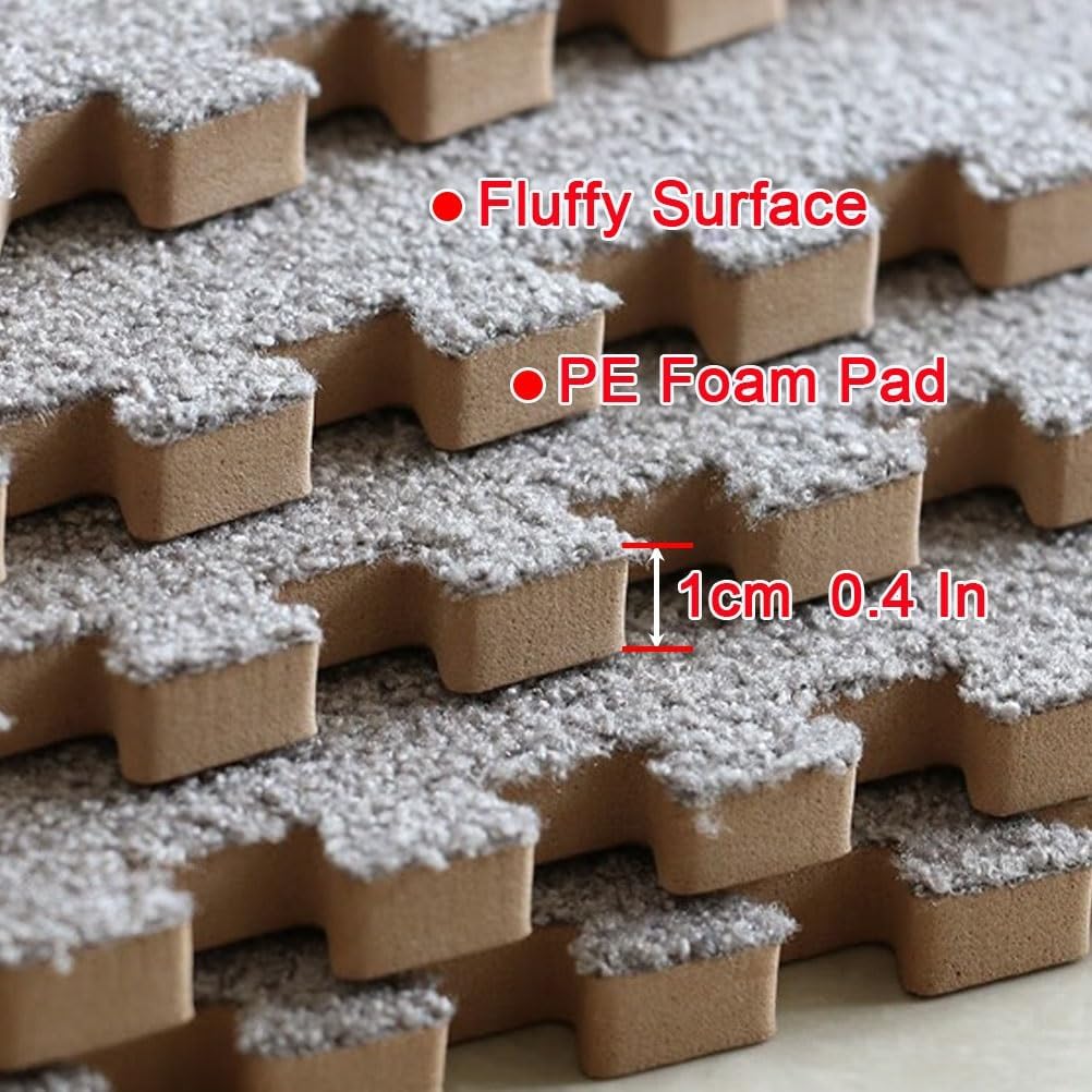 24 X 24 X 0.4 Inch, Living Room Large Interlocking Carpet, Tiled Puzzle Play Game Mats with Border, EVA Foam Crawling Mats for Children Kids Room Home Parlor Bedroom(Khaki+White,20PCS)