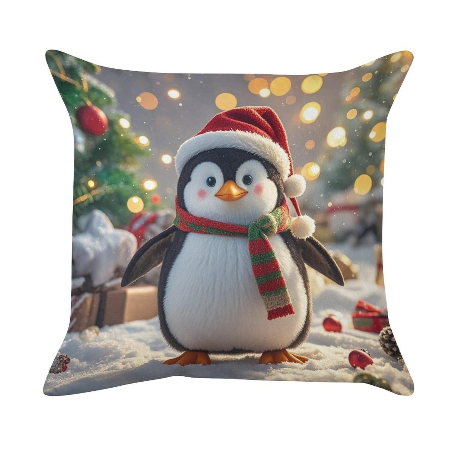 FekiLoot Christmas Funny Penguin Pillow Covers Luxury Velvet Square Pillowcases Throw Pillows Case with Invisible Zipper Decorative Velvet Cushion Covers Ultra Soft Lumbar Pillow Shells