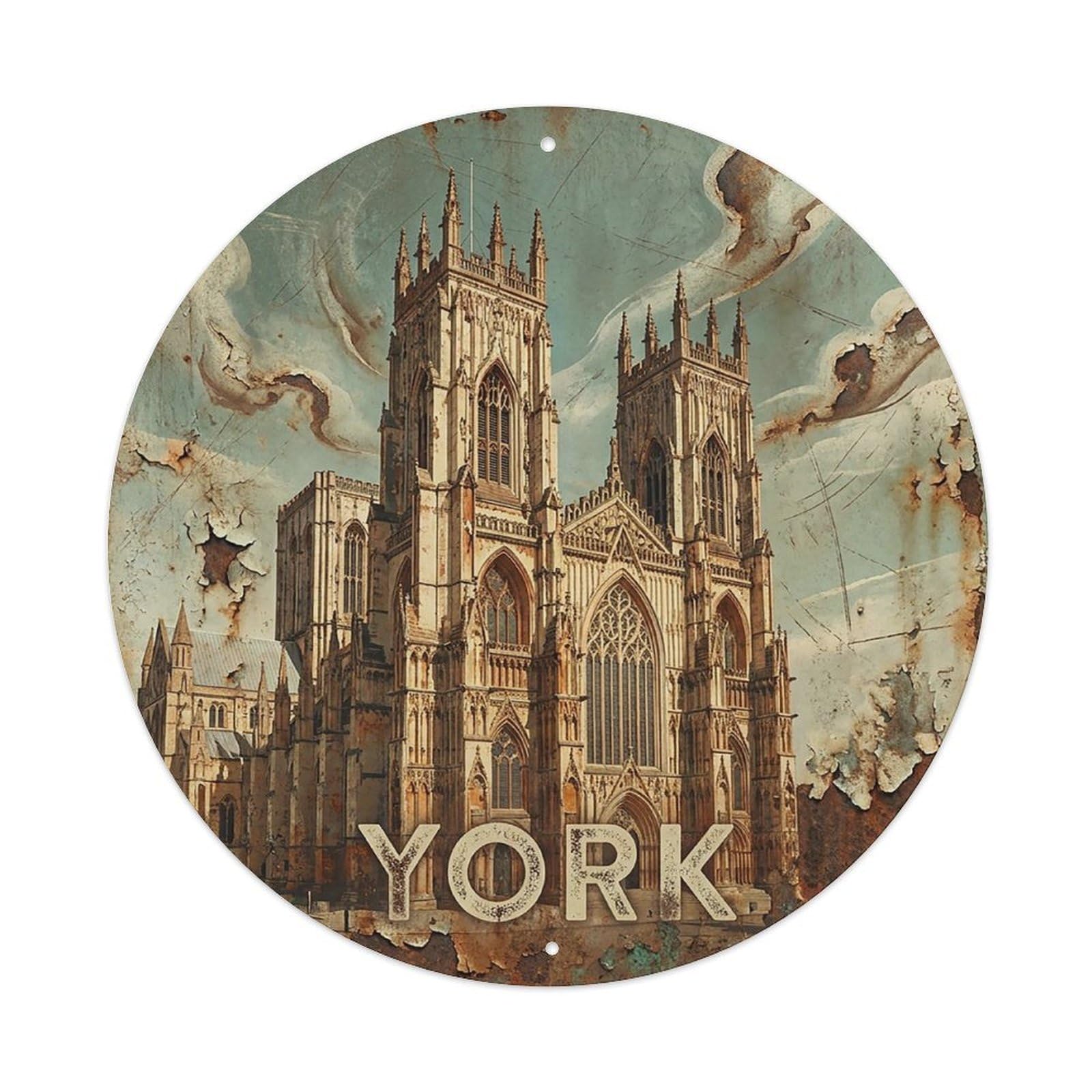 England Vintage Travel York Vintage Metal Tin Sign Plaque Wall Decor for Cafe, Club Bar, Office, Garden Metal Poster 8x8Inch