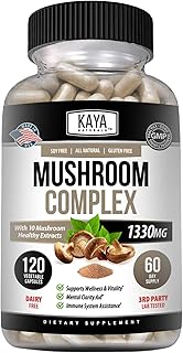 Kaya Naturals Premium Mushroom Complex Potent - Mushroom Supplement - Mushroom Complex Capsules 1995mg Per Serving - Aids Mental Clarity Supports Immune System, Wellness & Vitality - 120 Count
