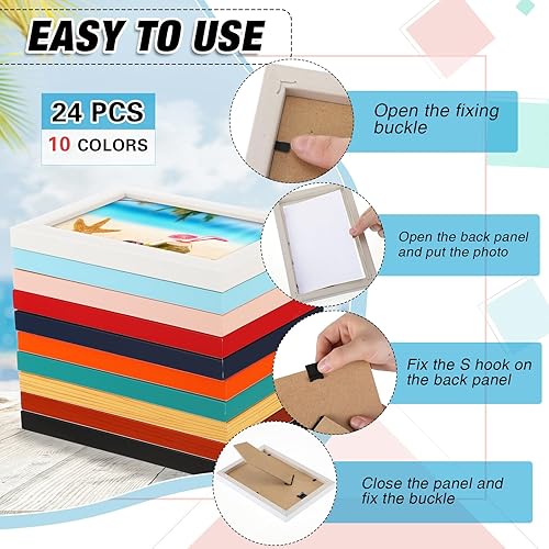 Miniatura 9 de Roowest Juego de 24 marcos de fotos de madera a granel con hoja acrílica, marcos de fotos pequeños con clavos invisibles y ganchos en S para pared y