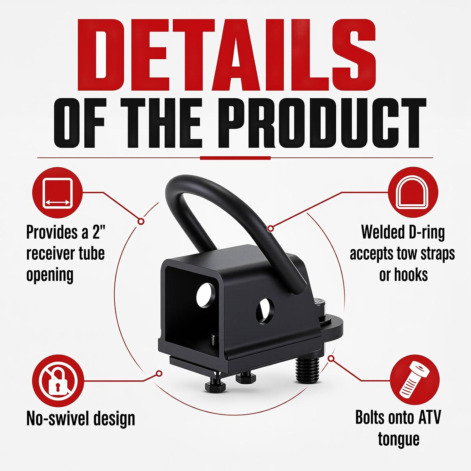3-in-1 ATV UTV Hitch Ball Mount, Heavy Duty 2" Receiver Trailer Adapter with 2" Tow Ball, Clevis Pin & 5/8" Hole, Steel Tow Hitch for Quad Bike, Utility Trailer, Yard Field Work Maintenance