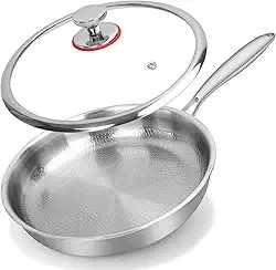 Frigideira antiaderente de titânio martelada com tampa - Frigideira antiaderente de titânio de 28 cm | Utensílios de cozinha resistentes a arranhões e aquecimento uniforme para todos os fogões