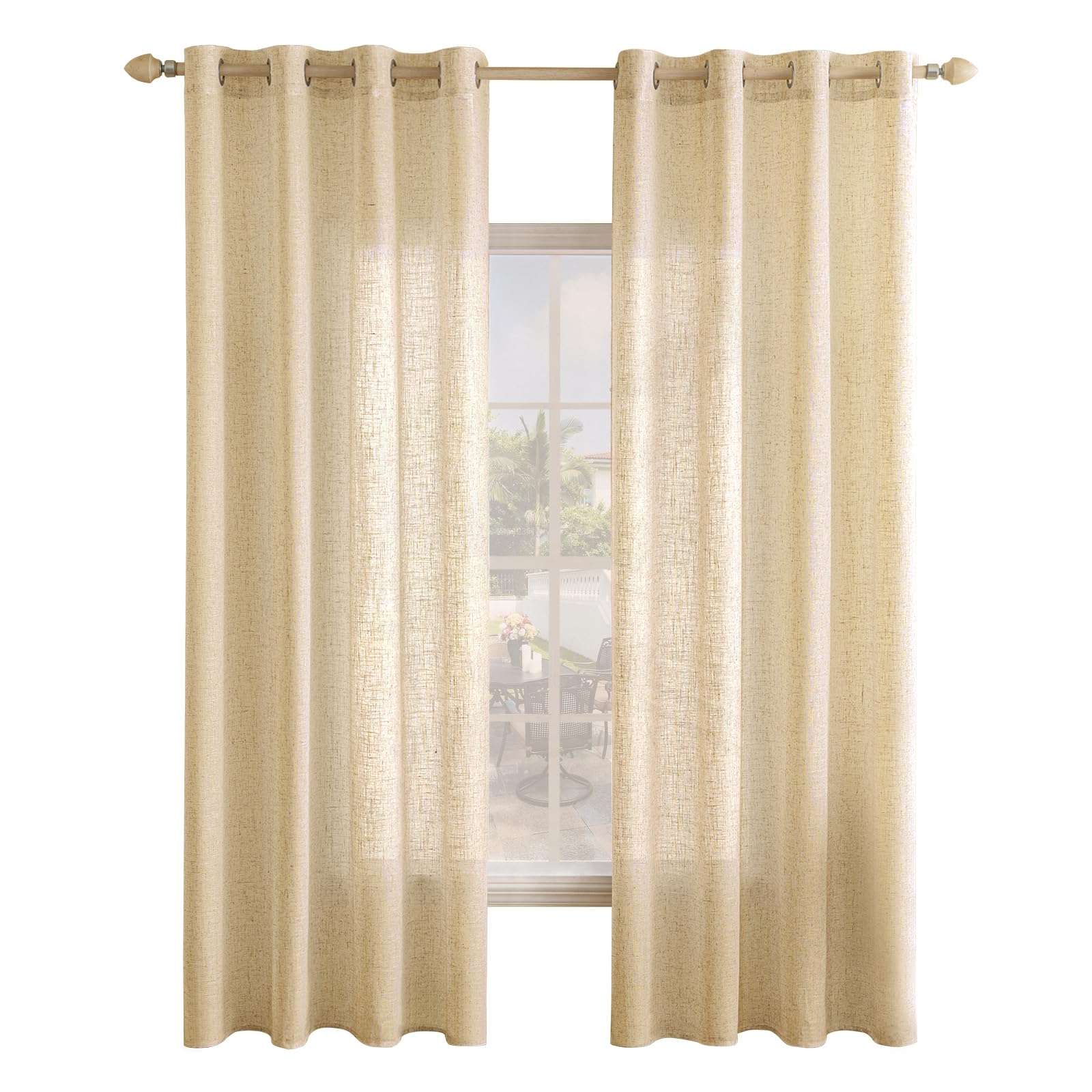 EMEMA Gardinen Vorhänge Leinenvorhang mit Ösen Voile Vorhang Leinenoptik Modern Halbtransparent für Wohnzimmer Dekoschal Kinderzimmer Schlaufenschal Küchengardinen 2er Set 140x200cm (BxH) Beige