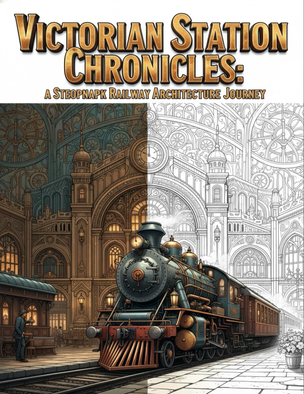 Victorian Station Chronicles: A Steampunk Railway Architecture Journey: An Adult Coloring Book Featuring Intricate Industrial Fantasy Designs, Ornate Train Stations, and Retro-Futuristic Architecture