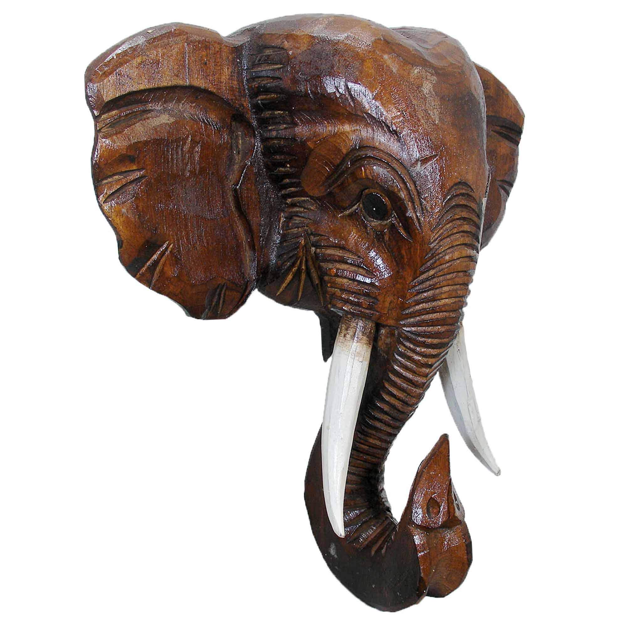 16" Rustic Brown and White Handcrafted Unique Elephant Mask Decor