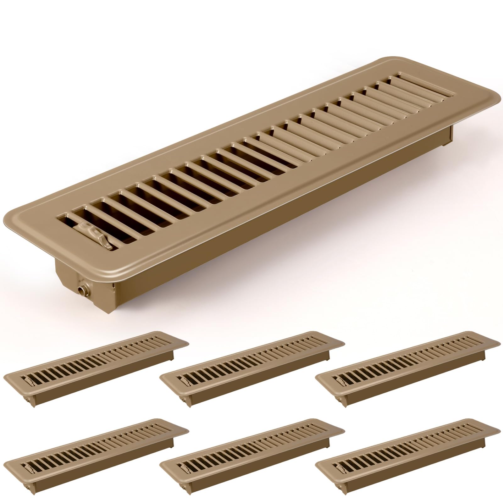 Tandefio 6 cubiertas de ventilación para registro de suelo de 2 x 12 pulgadas, diseño resistente, rejilla de ventilación de calor de metal con acabado a prueba de óxido, rejilla de ventilación de