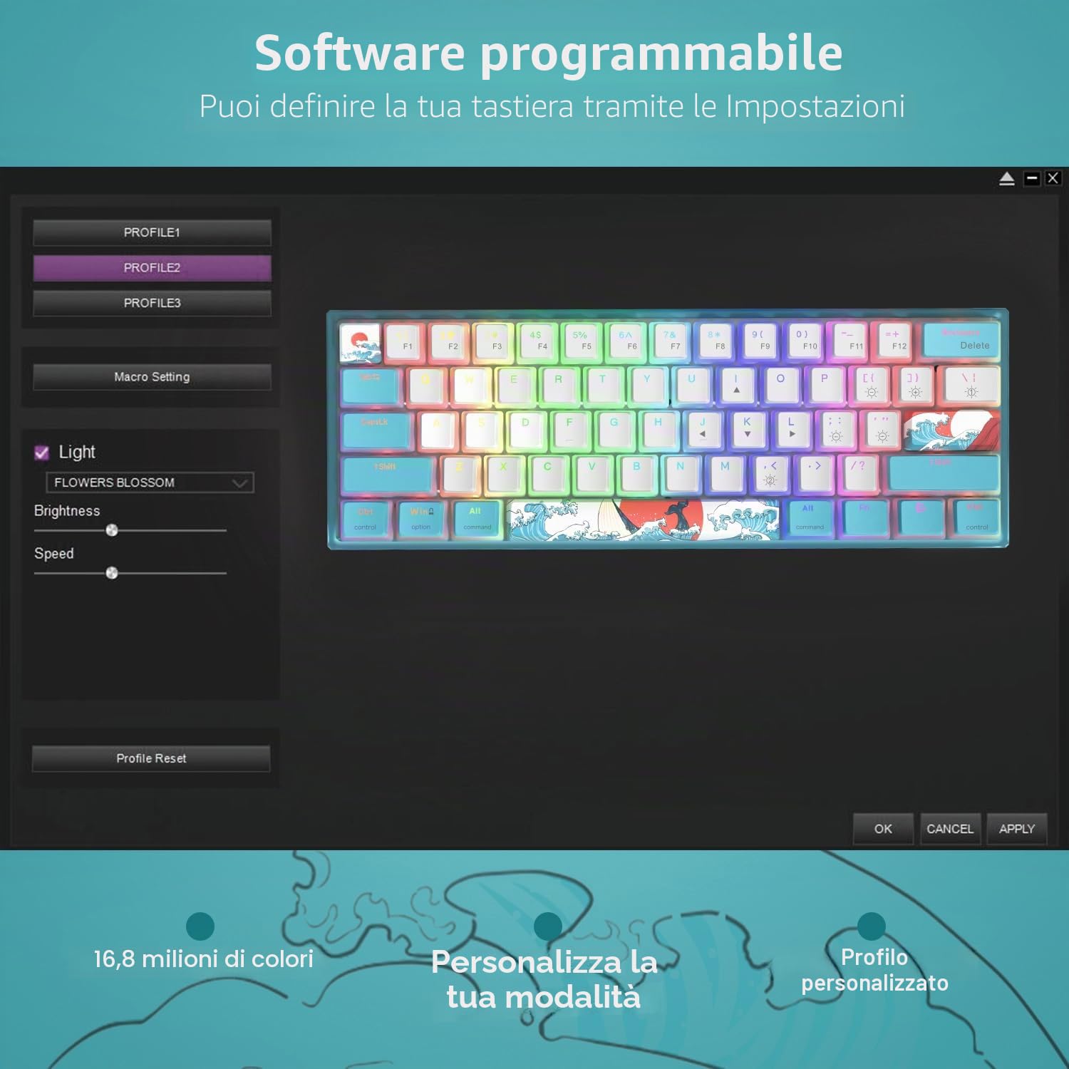 Womier Tastiera meccanica da gioco con cavo RGB WK61 V2 al 60%, tastiera sostituibile a caldo con tasti in PBT, interruttore rosso lineare per Windows/MAC (blu)