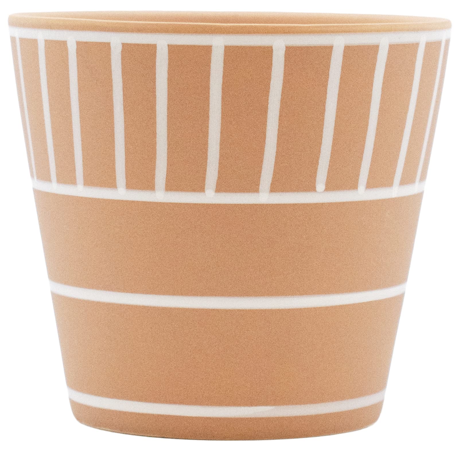 Stephanie Imports Boho Brown Terracotta Planter Pot with Hand-Painted Matte White Design (Block Lines)