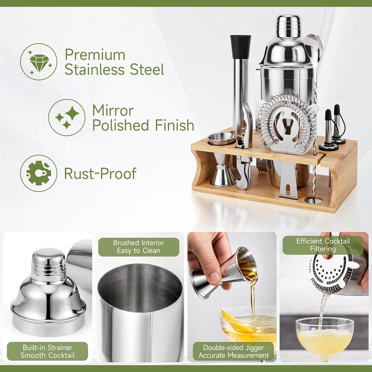 10PCS Stainless Steel Cocktail Shaker Set Bartender Kit with Stand image 3