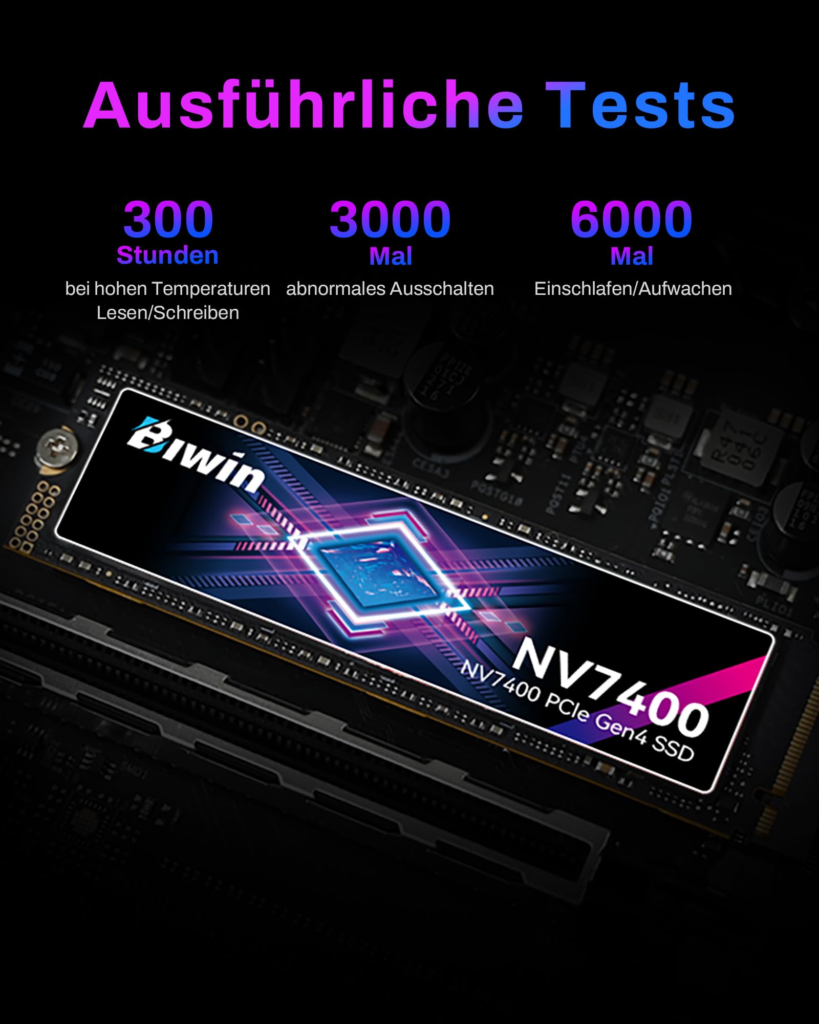 BIWIN Black Opal NV7400 M.2 PCIe Gen4 SSD 1TB - Lesegeschwindigkeit bis zu 7400 MB/s - Professionelle Interne Festplatte NVMe 2.0 - Gaming Speicher Kompatibel mit PC, Laptop & PS5